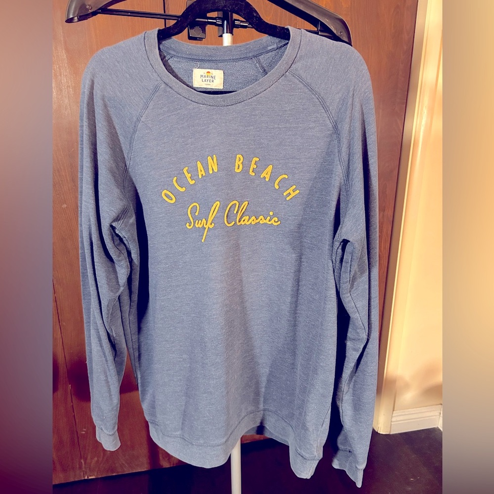 Marine Layer Relaxed Blue Sweater: Ocean Beach logo